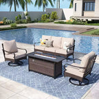 Captiva Designs 4pc Extra Large Metal and Rattan Outdoor Patio Fire Pit Set with Swivel Sofas