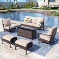 Captiva Designs 6pc Extra Large Metal and Rattan Outdoor Patio Fire Pit Set with Rocking Sofas and Ottomans