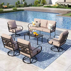 Captiva Designs 6pc Extra Large Metal Outdoor Patio Conversation Set with Swivel Pattern-back Chairs