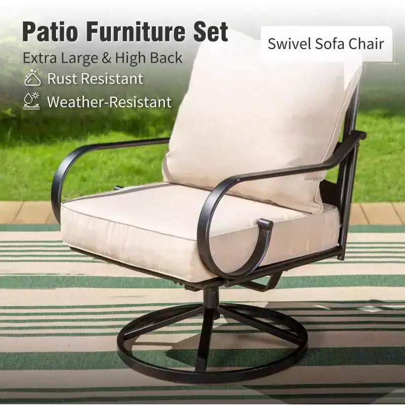 Juego de conversación de exterior para patio Captiva Designs de 6 piezas extragrandes, de metal, con sillas giratorias de respaldo estampado