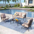 Captiva Designs 4pc Extra Large Metal Outdoor Patio Conversation Set with Rocking Pattern-back Chairs and Coffee Table