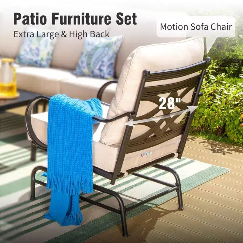 Captiva Designs 4pc Extra Large Metal Outdoor Patio Conversation Set with Rocking Pattern-back Chairs and Coffee Table