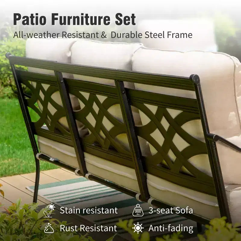 Captiva Designs 4pc Extra Large Metal Outdoor Patio Conversation Set with Rocking Pattern-back Chairs and Coffee Table