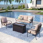 Captiva Designs 4pc Extra Large Metal Outdoor Patio Fire Pit Set with Pattern-back Chairs