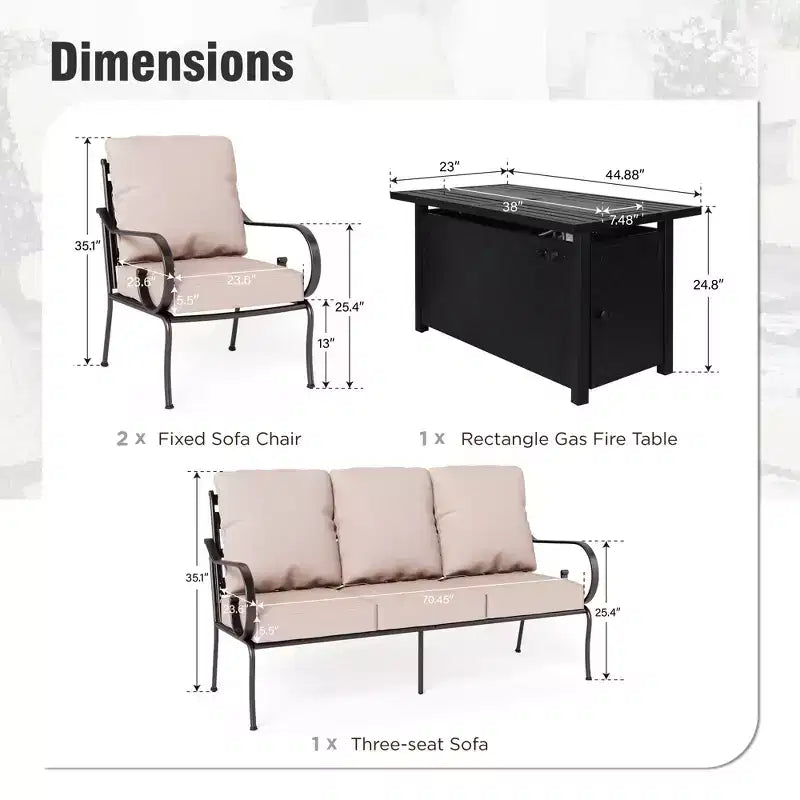 Conjunto extragrande de muebles metálicos para patio exterior con fogón de 4 piezas Captiva Designs, con sillas con respaldo estampado