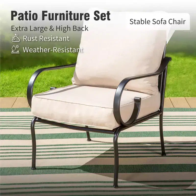 Conjunto extragrande de muebles metálicos para patio exterior con fogón de 4 piezas Captiva Designs, con sillas con respaldo estampado