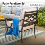 Conjunto extragrande de muebles metálicos para patio exterior con fogón de 4 piezas Captiva Designs, con sillas con respaldo estampado