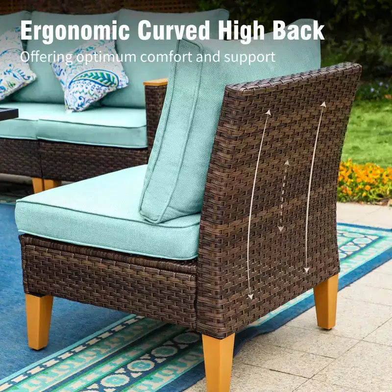 Captiva Designs 10-delige loungeset van wicker en rotan voor buiten met vuurtafel en gevoerde hocker
