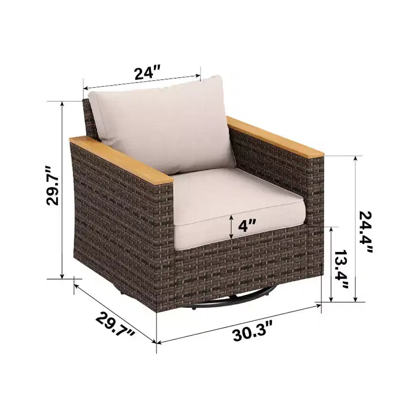 Captiva Designs 10-delige loungeset van wicker en rotan voor buiten met vuurtafel en gevoerde hocker