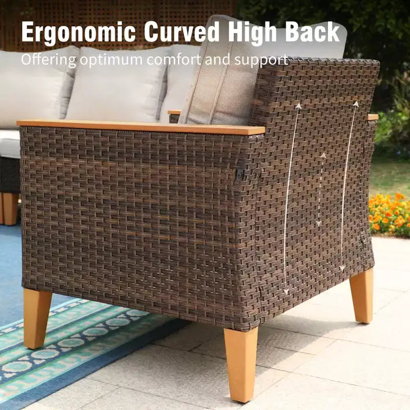 Captiva Designs 10-delige loungeset van wicker en rotan voor buiten met vuurtafel en gevoerde hocker