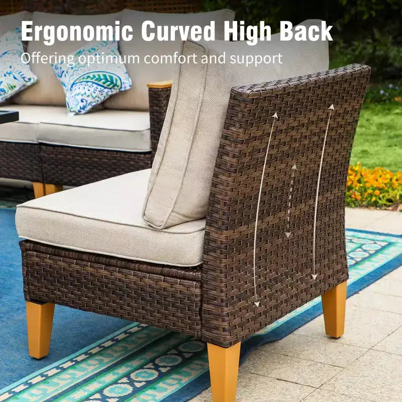 Captiva Designs 10-delige loungeset van wicker en rotan voor buiten met vuurtafel en gevoerde hocker