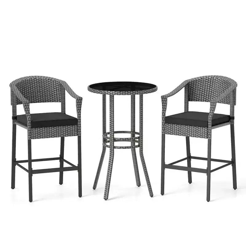 Juego de bar de ratán para patio Costway de 3 piezas, sillones de mimbre a la altura de la barra y mesa redonda