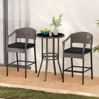 Juego de bar de ratán para patio Costway de 3 piezas, sillones de mimbre a la altura de la barra y mesa redonda