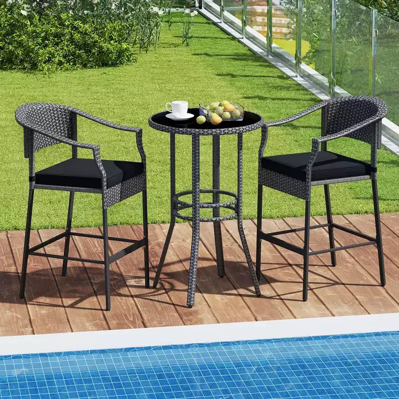 Juego de bar de ratán para patio Costway de 3 piezas, sillones de mimbre a la altura de la barra y mesa redonda
