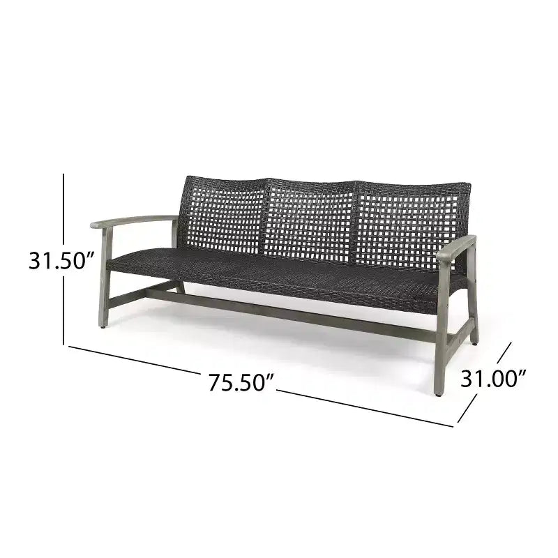 Juego de sofá para 3 personas y mesa de centro de exterior Christopher Knight Home Sewell, de madera de acacia y mimbre
