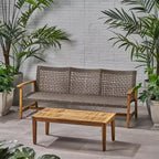 Juego de sofá para 3 personas y mesa de centro de exterior Christopher Knight Home Sewell, de madera de acacia y mimbre