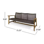 Juego de sofá para 3 personas y mesa de centro de exterior Christopher Knight Home Sewell, de madera de acacia y mimbre