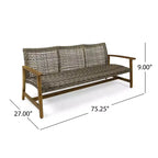 Juego de sofá para 3 personas y mesa de centro de exterior Christopher Knight Home Sewell, de madera de acacia y mimbre