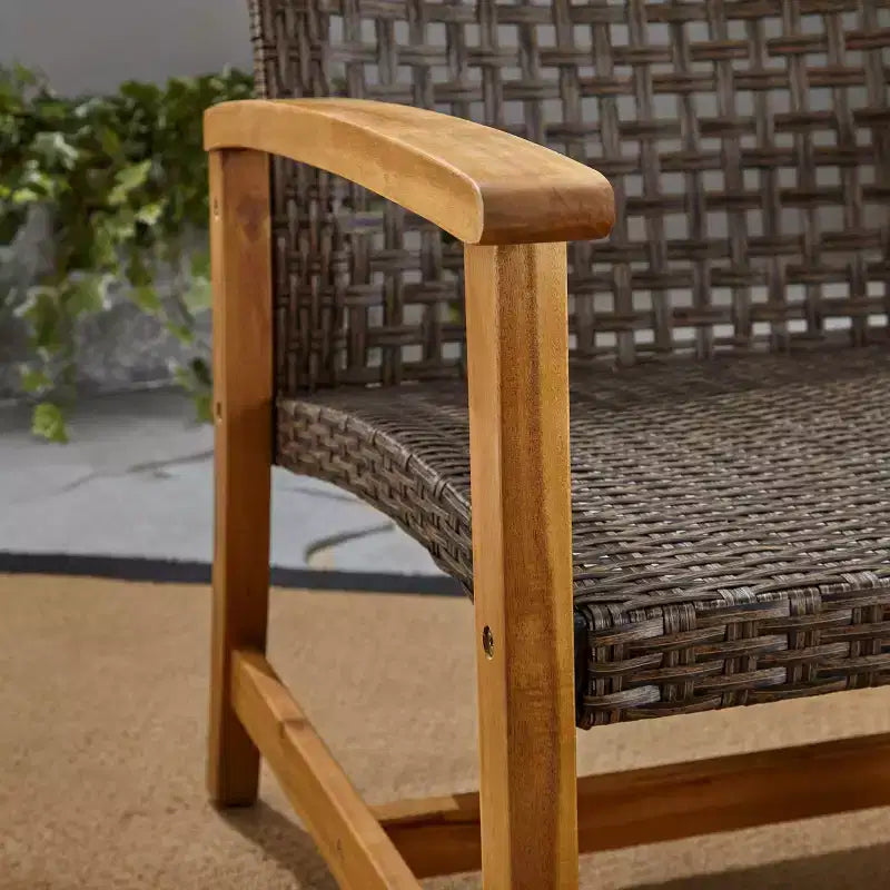 Juego de sofá para 3 personas y mesa de centro de exterior Christopher Knight Home Sewell, de madera de acacia y mimbre