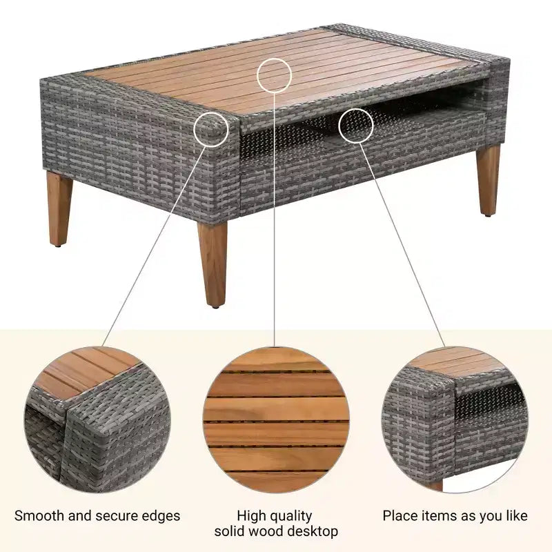 Conjunto de sofá Whisen de 6 piezas de mimbre de PE para todo tipo de clima, sofá de ratán para exterior con cojines dobles