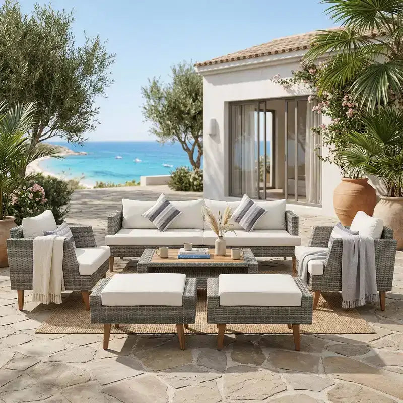 Whisen 6-Pieces All Weather PE Wicker Sofa Set, Outdoor Rattan sofa With Double Cushions