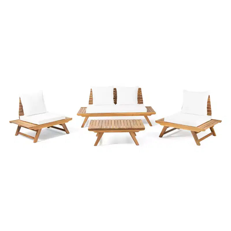 Christopher Knight Home Sedona Outdoor Acacia Wood 4 Seater Chat Set with Cushions