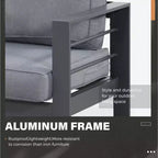Heynemo aluminium tuinmeubelset met vuurtafel, 4-delige metalen tuinmeubelset voor buiten met kussens voor de achtertuin