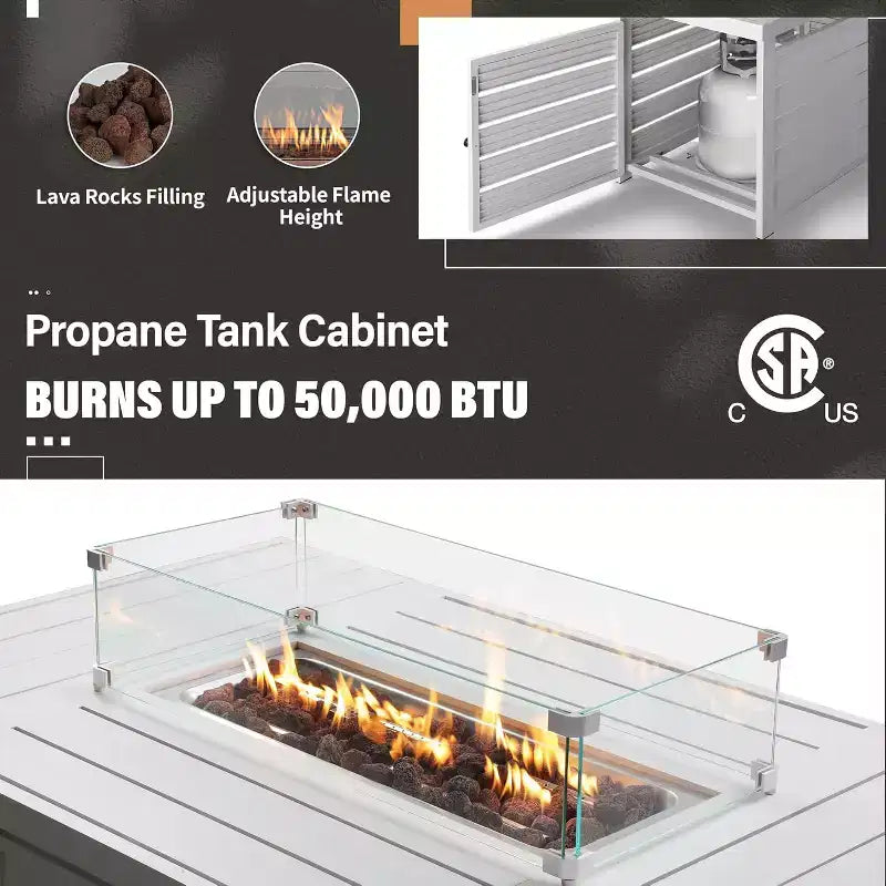 Heynemo aluminium tuinmeubelset met vuurtafel, 4-delige metalen tuinmeubelset voor buiten met kussens voor de achtertuin