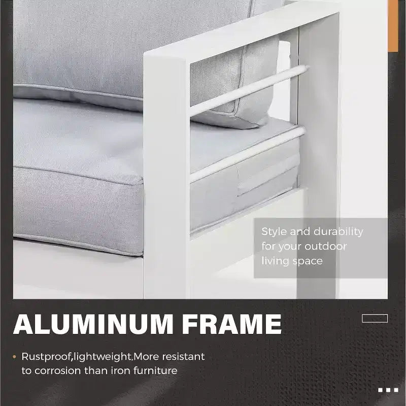 Heynemo aluminium tuinmeubelset met vuurtafel, 4-delige metalen tuinmeubelset voor buiten met kussens voor de achtertuin
