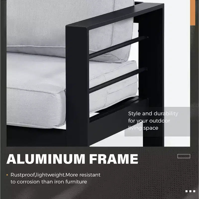 Heynemo aluminium tuinmeubelset met vuurtafel, 4-delige metalen tuinmeubelset voor buiten met kussens voor de achtertuin