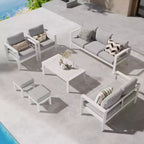 Conjunto de muebles de aluminio para patio exterior Heynemo con reposapiés, sofá seccional metálico para exterior con cojín de 5'' y mesa de centro para balcón o jardín