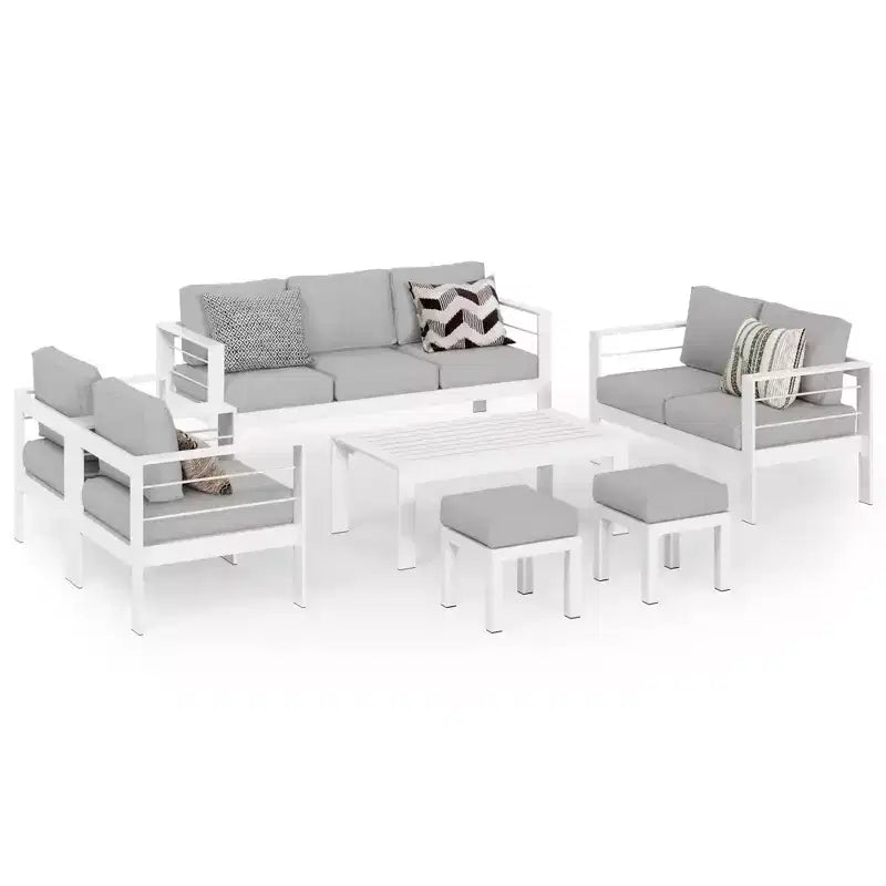 Conjunto de muebles de aluminio para patio exterior Heynemo con reposapiés, sofá seccional metálico para exterior con cojín de 5'' y mesa de centro para balcón o jardín