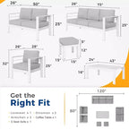 Conjunto de muebles de aluminio para patio exterior Heynemo con reposapiés, sofá seccional metálico para exterior con cojín de 5'' y mesa de centro para balcón o jardín