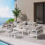 Conjunto de muebles de aluminio para patio exterior Heynemo con reposapiés, sofá seccional metálico para exterior con cojín de 5'' y mesa de centro para balcón o jardín