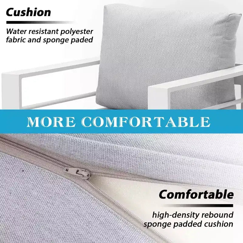 Conjunto de muebles de aluminio para patio exterior Heynemo con reposapiés, sofá seccional metálico para exterior con cojín de 5'' y mesa de centro para balcón o jardín