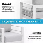 Conjunto de muebles de aluminio para patio exterior Heynemo con reposapiés, sofá seccional metálico para exterior con cojín de 5'' y mesa de centro para balcón o jardín