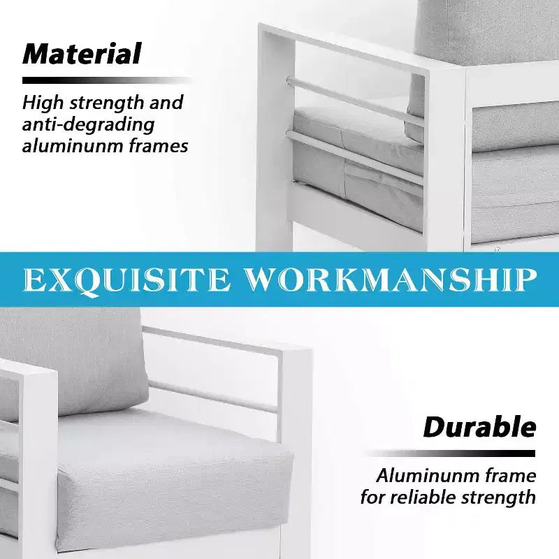 Conjunto de muebles de aluminio para patio exterior Heynemo con reposapiés, sofá seccional metálico para exterior con cojín de 5'' y mesa de centro para balcón o jardín