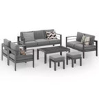 Conjunto de muebles de aluminio para patio exterior Heynemo con reposapiés, sofá seccional metálico para exterior con cojín de 5'' y mesa de centro para balcón o jardín