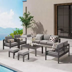 Conjunto de muebles de aluminio para patio exterior Heynemo con reposapiés, sofá seccional metálico para exterior con cojín de 5'' y mesa de centro para balcón o jardín