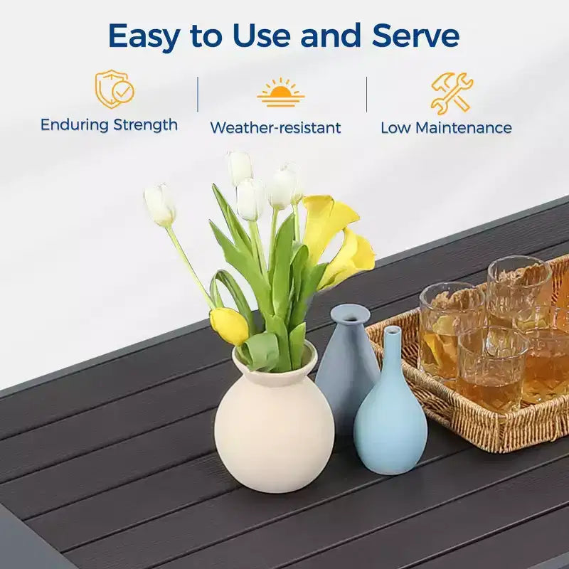 Conjunto de muebles de aluminio para patio exterior Heynemo con reposapiés, sofá seccional metálico para exterior con cojín de 5'' y mesa de centro para balcón o jardín