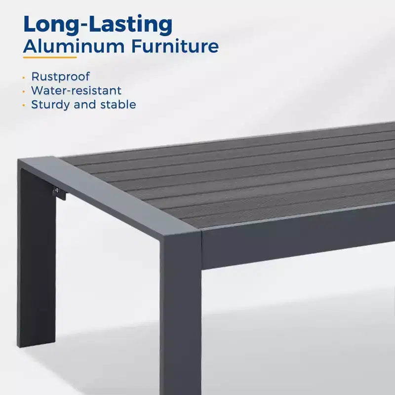 Conjunto de muebles de aluminio para patio exterior Heynemo con reposapiés, sofá seccional metálico para exterior con cojín de 5'' y mesa de centro para balcón o jardín