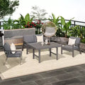 Heynemo 5 pcs Aluminum Sofa Furniture Sets, Modern Metal Sectional Conversation Sofa Chairs Sets Patio Sofa Seating Group With Cushions