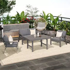 Heynemo 5 pcs Aluminum Sofa Furniture Sets, Modern Metal Sectional Conversation Sofa Chairs Sets Patio Sofa Seating Group With Cushions