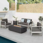 Juego de conversación de exterior de aluminio para 4 personas GDFStudio Crested Bay con fogón gris oscuro