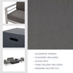 Juego de conversación de exterior de aluminio para 4 personas GDFStudio Crested Bay con fogón gris oscuro