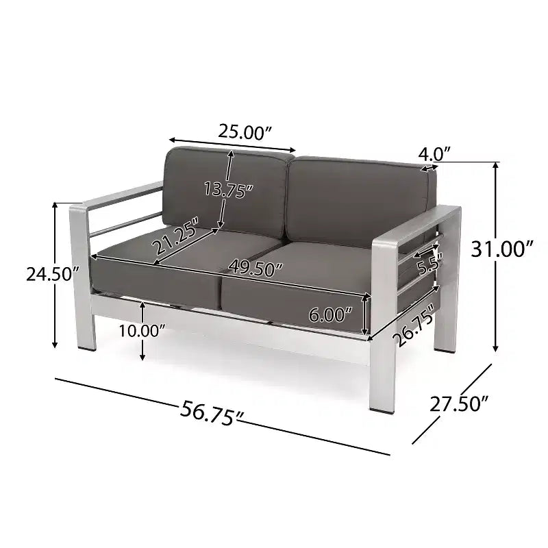 Juego de conversación de exterior de aluminio para 4 personas GDFStudio Crested Bay con fogón gris oscuro