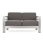 Juego de conversación de exterior de aluminio para 4 personas GDFStudio Crested Bay con fogón gris oscuro