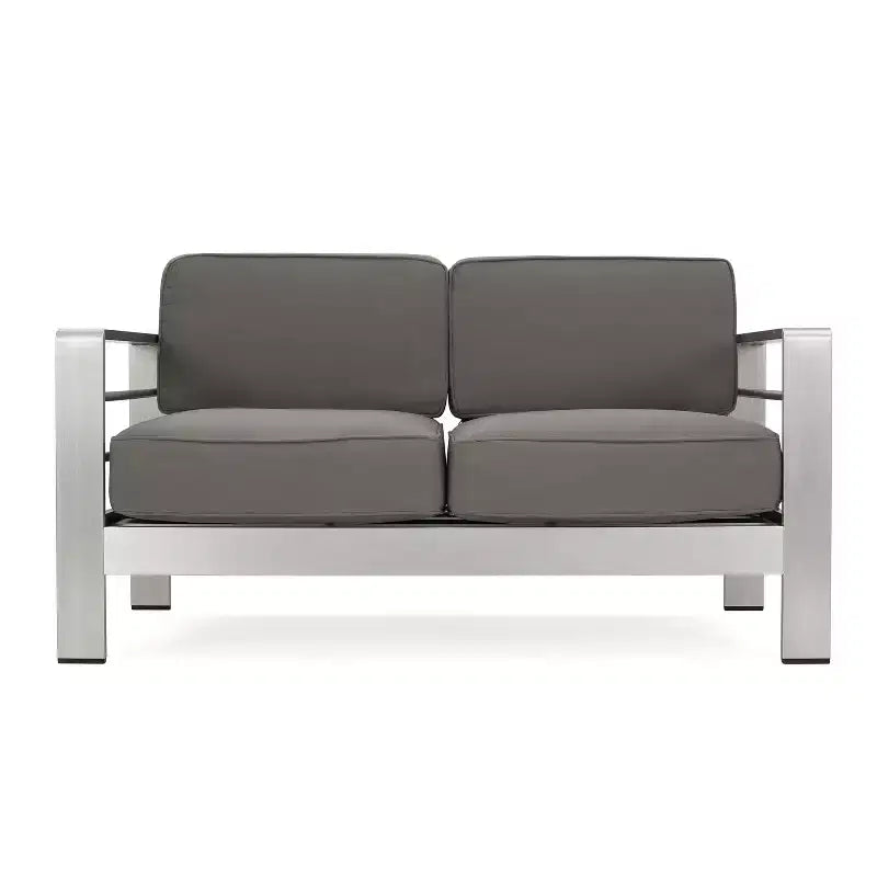 Juego de conversación de exterior de aluminio para 4 personas GDFStudio Crested Bay con fogón gris oscuro