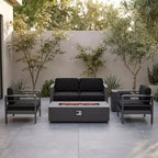 Juego de conversación de exterior de aluminio para 4 personas GDFStudio Crested Bay con fogón gris oscuro