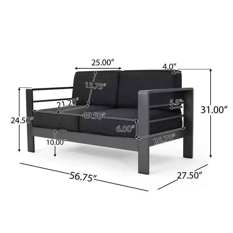 Juego de conversación de exterior de aluminio para 4 personas GDFStudio Crested Bay con fogón gris oscuro